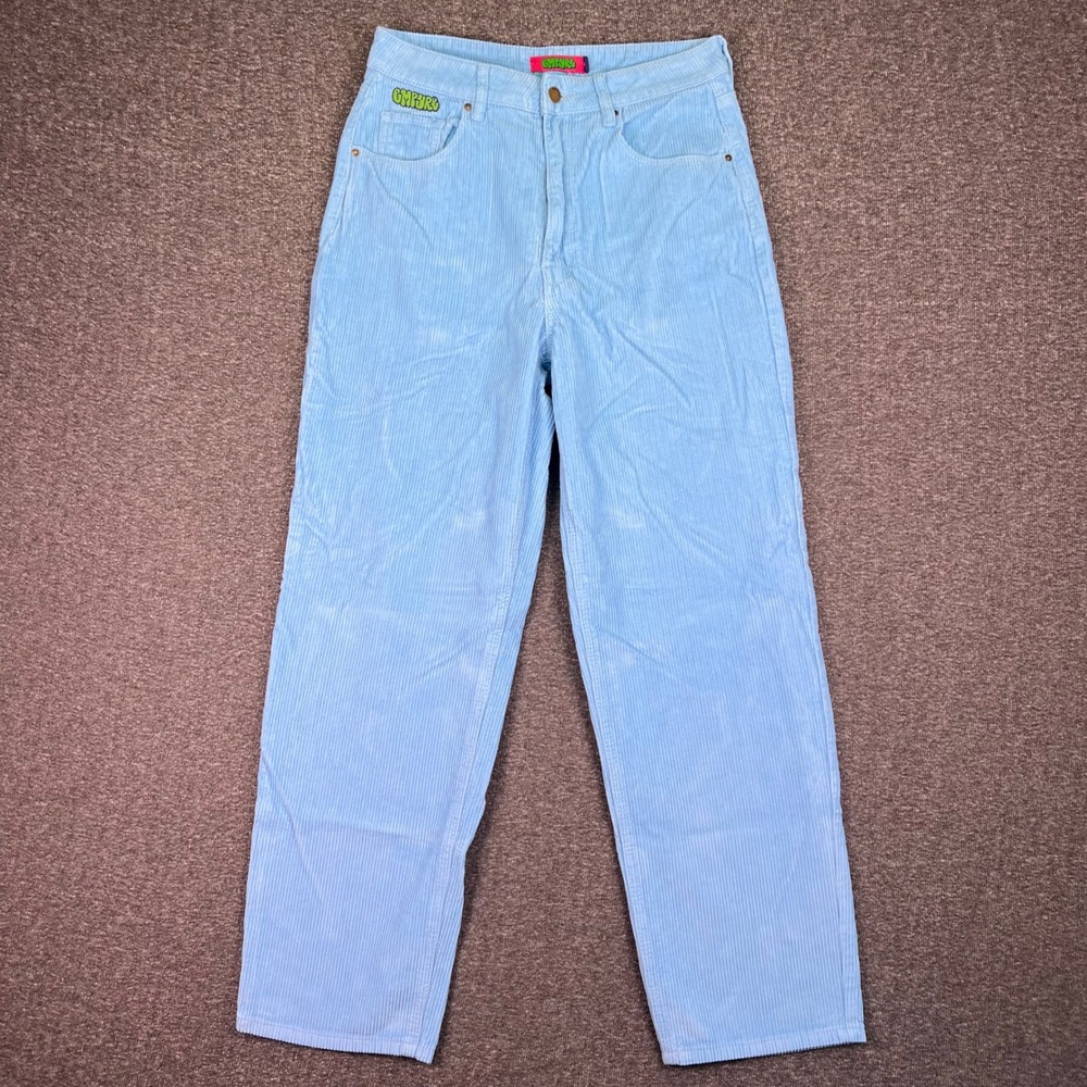Empyre Tori Corduroy Pants Women 10 Light Blue High Rise Straight Leg Skater Y2K